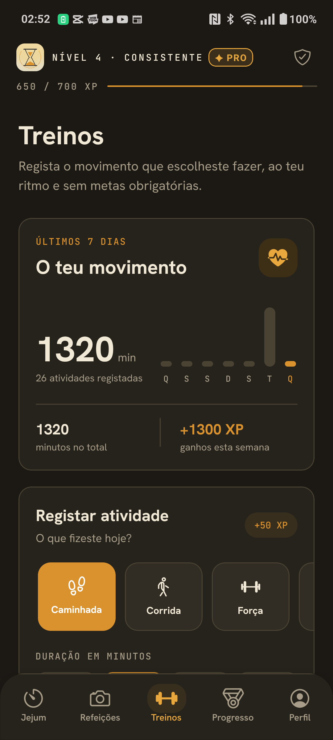 Registo de treinos